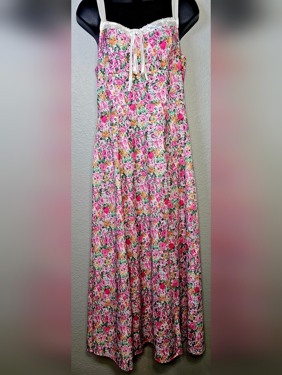 SHEIN Dresses & Skirts - SHEIN Floral Maxi Dress Cottagecore Pink Rose Flowy Tie Front M